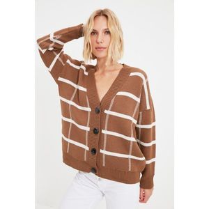 Trendyol Camel Button Detailed Striped Knitwear Cardigan vyobraziť