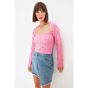 Trendyol Pink Embroidered Suit Cardigan vyobraziť