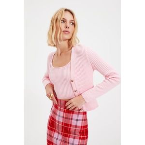 Trendyol Pink Corduroy Blouse - Cardigan Knitwear Suit vyobraziť