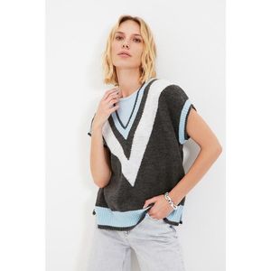 Trendyol Anthracite Color Block V Neck Knitwear Sweater vyobraziť