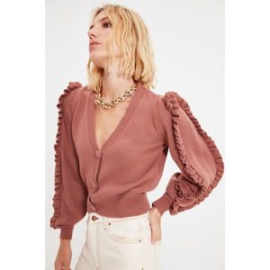 Trendyol Dried Rose Sleeves Frilly Knitwear Cardigan vyobraziť