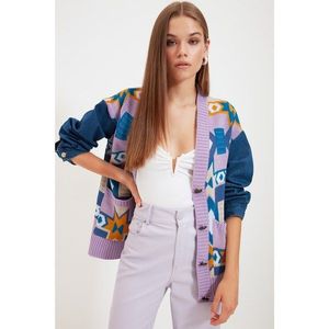 Trendyol Lilac Denim Sleeve Detailed Jacquard Knitwear Cardigan vyobraziť