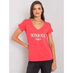 Women's coral t-shirt with a print vyobraziť