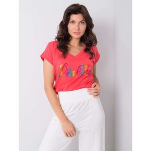 Coral t-shirt with a colorful print vyobraziť