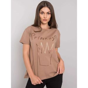 Dark beige women's cotton t-shirt with a print vyobraziť