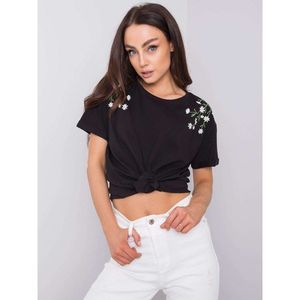 Black women's t-shirt with floral embroidery vyobraziť