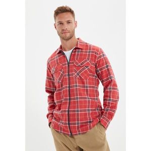 Trendyol Red Men Regular Fit Shirt Collar Zippered Double Pocket Covered Lumberjack Plaid Shirt vyobraziť