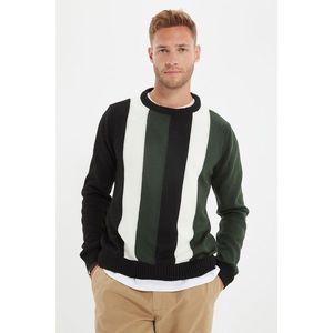 Trendyol Khaki Men's Slim Fit Crew Neck Striped Paneled Knitwear Sweater vyobraziť