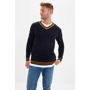Trendyol Navy Blue Men's Slim Fit V Neck Hair Knitting Knitwear Sweater vyobraziť