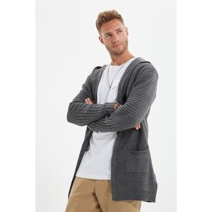 Trendyol Gray Men Regular Hooded Loose Knitwear Cardigan vyobraziť