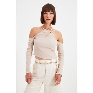 Trendyol Stone Decollete Fitted Knitted Blouse vyobraziť