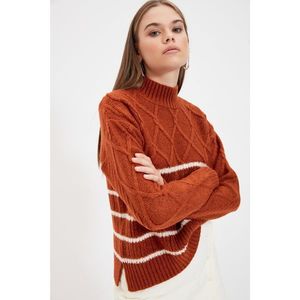 Trendyol Cinnamon Striped Knitwear Sweater vyobraziť