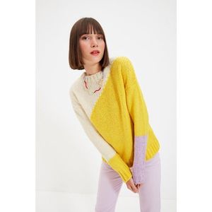 Trendyol Yellow Color Block Knitwear Sweater vyobraziť