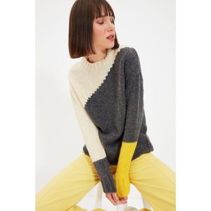 Trendyol Anthracite Color Block Knitwear Sweater vyobraziť