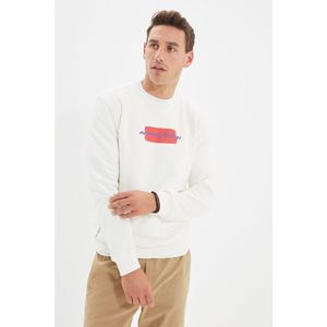 Trendyol Ecru Men's Slim Fit Slogan Printed Sweatshirt vyobraziť