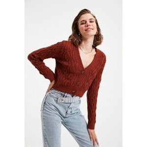 Trendyol Brown Knitted Detailed Crop Knitwear Cardigan vyobraziť