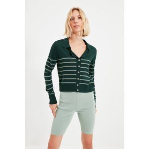 Trendyol Emerald Green Polo Neck Striped Knitwear Cardigan vyobraziť
