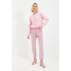Trendyol Pink Gingham Jacquard Knitwear Cardigan vyobraziť