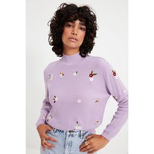 Trendyol Lilac Embroidered Knitwear Sweater vyobraziť