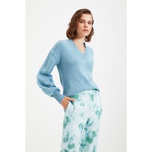 Trendyol Light Blue V-Neck Knitwear Sweater vyobraziť