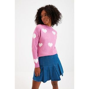 Trendyol Pink Heart Patterned Knitwear Sweater vyobraziť