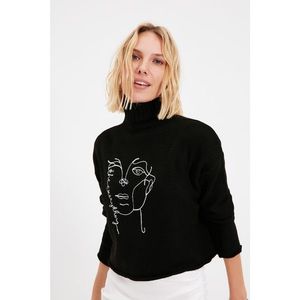Trendyol Black Printed Knitwear Sweater vyobraziť