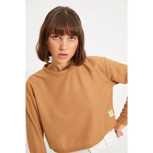 Trendyol Camel Crop Applique Detailed Knitted Blouse vyobraziť
