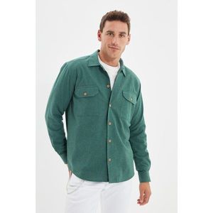 Trendyol Green Mens Relax Fit Shirt Collar Double Pocket Capped Long Sleeve Shirt vyobraziť