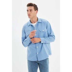 Trendyol Indigo Mens Relax Fit Shirt Collar Double Pocket Covered Long Sleeve Shirt vyobraziť