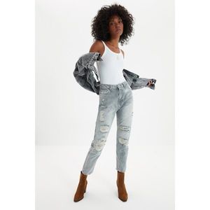 Trendyol Gray Ripped Detailed High Waist Mom Jeans vyobraziť