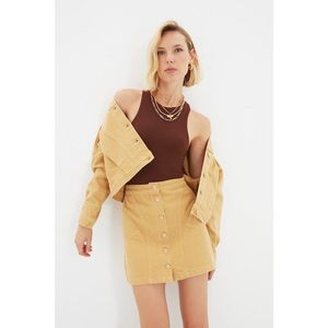 Trendyol Camel Stitch Detailed Front Buttoned Mini Denim Skirt vyobraziť