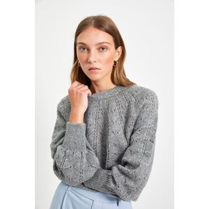 Trendyol Gray Knitted Detailed Crew Neck Knitwear Sweater vyobraziť