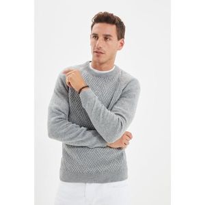 Trendyol Gray Men's Slim Fit Raglan Sleeve Textured Crew Neck Knitwear Sweater vyobraziť