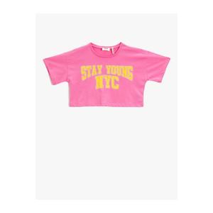 Koton Girl PINK Crop T-Shirt Printed Cotton vyobraziť