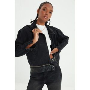 Trendyol Black Leather Detailed Zippered Bomber Denim Jacket vyobraziť