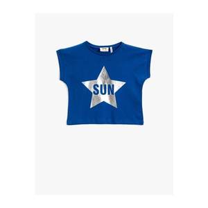 Koton Girl's SAKS BLUE Printed T-Shirt Crew Neck Short Sleeve Cotton vyobraziť