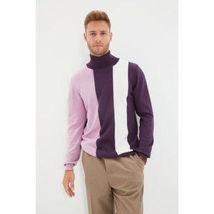 Trendyol Lilac Men's Slim Fit Turtleneck Color Block Pullover vyobraziť