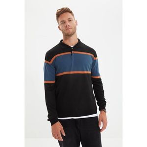 Trendyol Black Men Regular Polo Collar Buttoned Color Block Sweater vyobraziť