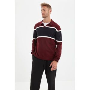 Trendyol Claret Red Men Regular Polo Collar Buttoned Color Block Sweater vyobraziť