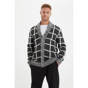 Trendyol Anthracite Men Plaid Shawl Collar Slim Fit Knitwear Cardigan vyobraziť