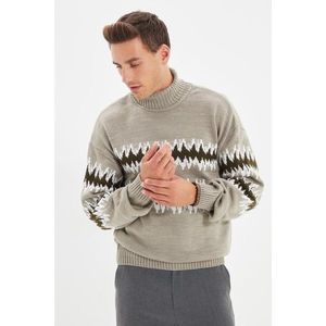 Trendyol Stone Men Regular Fit Turtleneck Jacquard Sweater vyobraziť