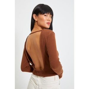 Trendyol Brown Low Back Ribbed Crop Knitted Blouse vyobraziť