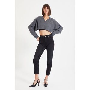 Trendyol Anthracite Ribbed Super Crop Knitted Blouse vyobraziť