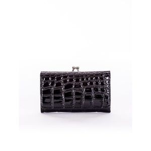 Women's black lacquered wallet with an embossed pattern vyobraziť