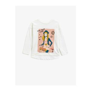Koton Girl's White Cotton Long Sleeve Crew Neck Printed T-Shirt vyobraziť