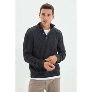 Trendyol Anthracite Men's Slim Fit Half Fisherman Buttoned Knitwear Sweater vyobraziť