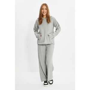 Trendyol Gray Hooded Knitwear Bottom-Top Set vyobraziť