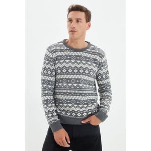 Trendyol Gray Men's Slim Fit Crew Neck Jacquard Knitwear Sweater vyobraziť