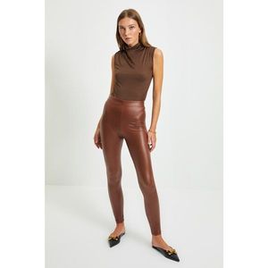 Trendyol Brown Leather Look Knitted Leggings vyobraziť
