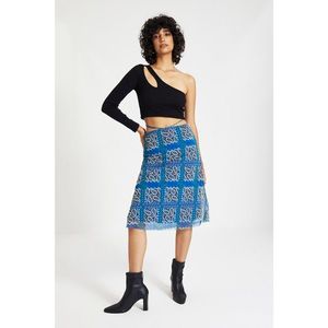 Trendyol Blue Printed Tulle Midi Knitted Skirt vyobraziť